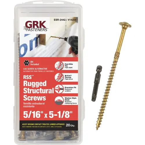 GRK RSS Rugged 5/16 In. x 5-1/8 In. Star Drive Washer Head Structure Screw (20 Ct.) Yellow Zinc GRK RSS Rugged 5/16 In. x 5-1/8 In. Star Drive Washer Head Structure Screw (20 Ct.) Yellow Zinc