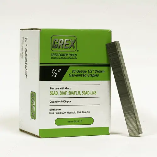 Galvanized Crown Staples, Duo-Fast 5000 Series, 1/2" Crown - 20 Gauge (5M) - pack of 5000 Galvanized Crown Staples, Duo-Fast 5000 Series, 1/2" Crown - 20 Gauge (5M) - pack of 5000