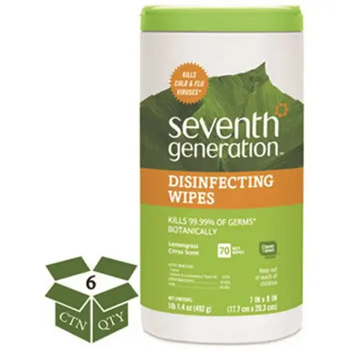 Seventh Generation Botanical Disinfecting Wipes, 7 X 8, 70 Count, Carton Of 6