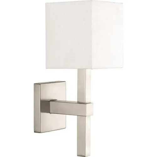 Metro Brushed NICKEL Wall Bracket With White Linen Glass Metro Brushed NICKEL Wall Bracket With White Linen Glass