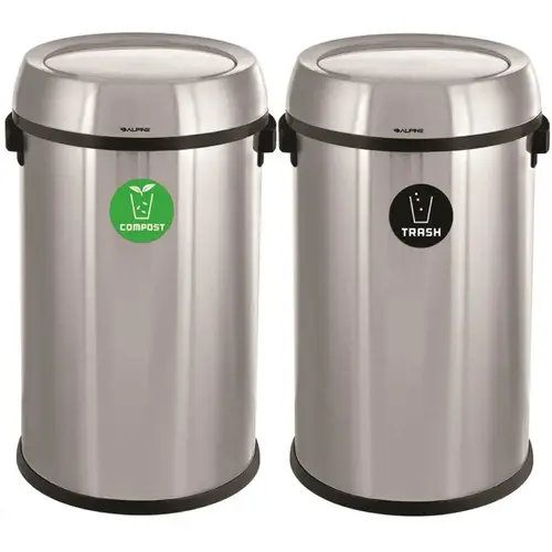 Alpine Industries 34-Gallon Ss Compost/trash/recycle Station/lid Package Of 2