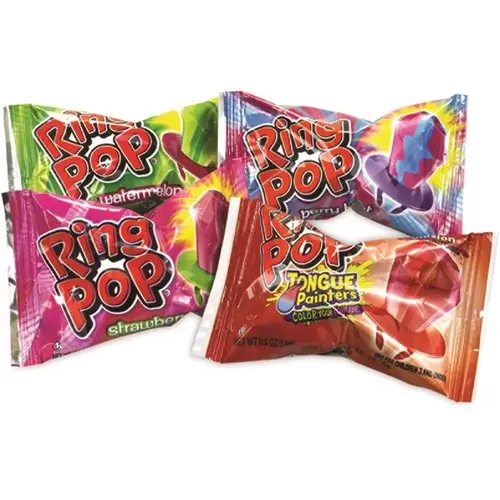 Bazooka Ring Pop Lollipops, Assorted Flavors, 0.5 Oz, 40 Piece Tub