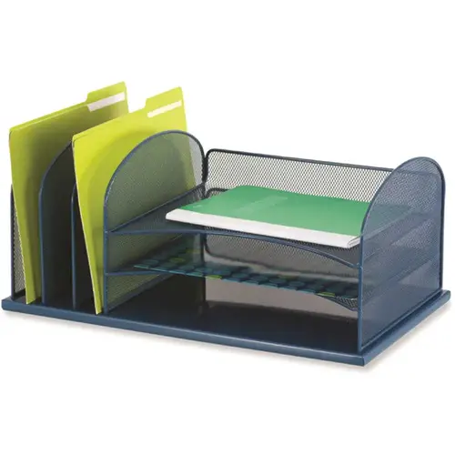 Onyx Desk Organizer With 3 Horizontal And 3 Vertical Sections, Blue Onyx Desk Organizer With 3 Horizontal And 3 Vertical Sections, Blue