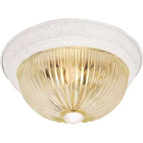 White Three-Light 15 Flush Mount With Clear Ribbed Glass White Three-Light 15 Flush Mount With Clear Ribbed Glass