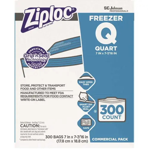 Double Zipper Freezer Bags, 1 Qt, 2.7 Mil, 7 X 7.75, Clear
