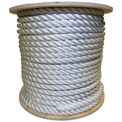 Twisted Nylon Ropes, 1 1/2 in x 600 ft, Nylon, White Twisted Nylon Ropes, 1 1/2 in x 600 ft, Nylon, White