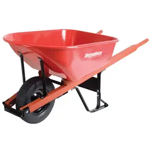 Jackson M6FFKB Razor-Back Wheelbarrows, 6 cu ft, Solid Knobby w/Grease Fittings, Red