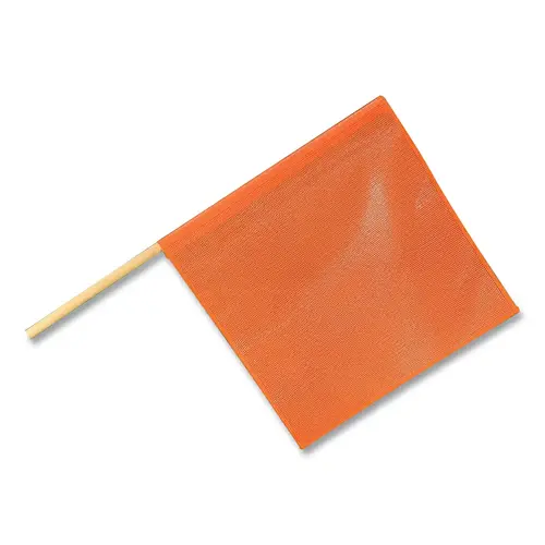 Heavy Duty Warning Flag with Wooden Dowel, 18 in W, 18 in H, 30 in L, Vinyl Coated Mesh, Orange