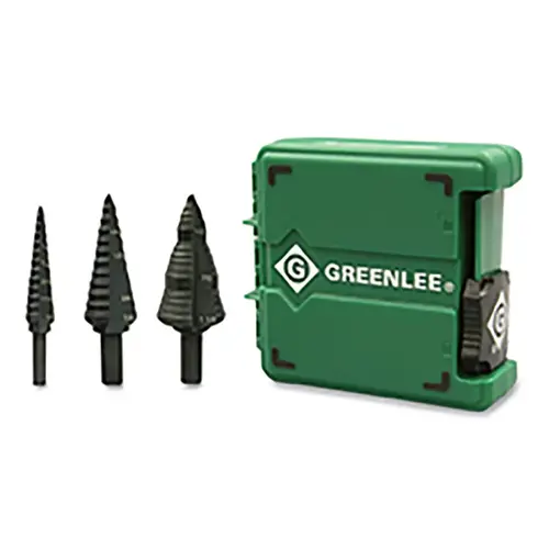 Drill Bit Set: Step Drill Bits, 3 Pc, 0.5" to 1.125" Drill Bit Size, 130 degree, Steel Steam Oxide