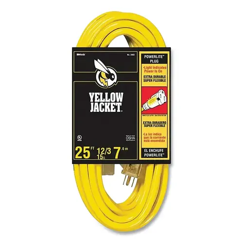 Yellow Jacket Power Cord, 25 ft L, 12/3 cord, Yellow Yellow Jacket Power Cord, 25 ft L, 12/3 cord, Yellow