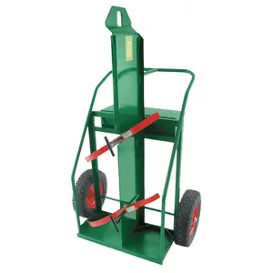 Anthony & Co 94LFW16S Heavy-Duty Reinforced Frame Dual-Cylinder Cart with Firewall, 65 in H x 37 in W, 16 in Solid Wheels Green