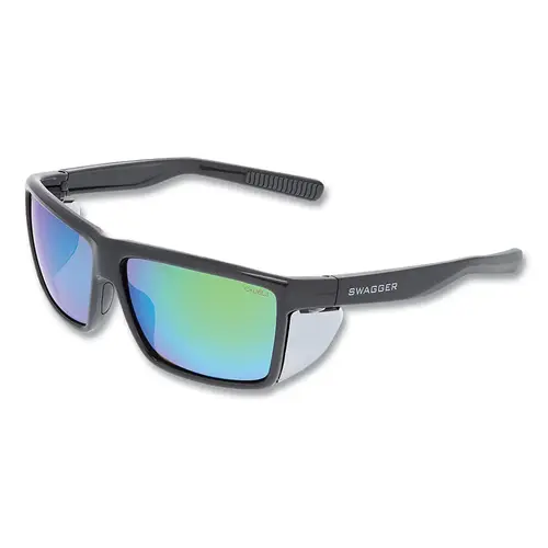 Swagger SR2 Series Safety Glasses, Polycarbonate Lens/Fr, Duramass Hard Coat, Charcoal Frame, Green Mirror Lens - 2 per pack x12 packs Swagger SR2 Series Safety Glasses, Polycarbonate Lens/Fr, Duramass Hard Coat, Charcoal Frame, Green Mirror Lens - 2 per pack x12 packs
