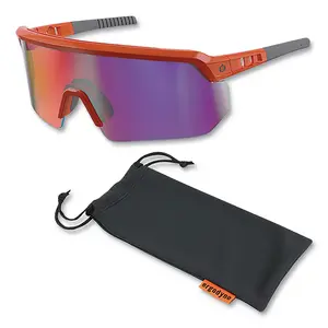 SKULLERZ 55020 Skullerz  AEGIR Safety Glasses/Sunglasses, Purple Mirror Polycarbonate Lens, Fog-Off+  Coating, Orange Frame - pack of 12