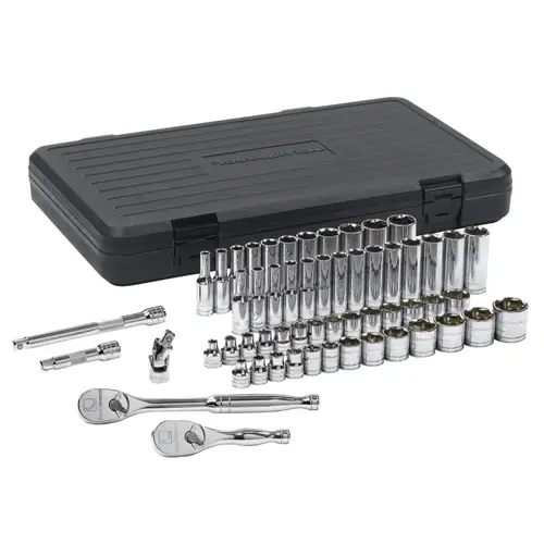 Mechanic Tool Set, 57-Pc 3/8 in Drive, SAE/Metric, 6 Point Mechanic Tool Set, 57-Pc 3/8 in Drive, SAE/Metric, 6 Point