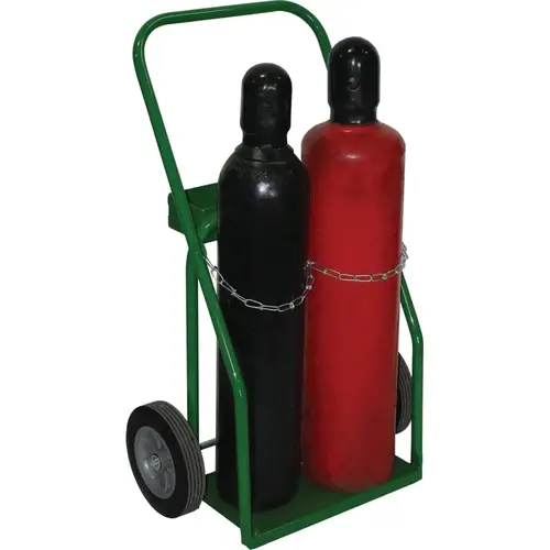 Small & Medium Cylinder Cart, Holds 2 Cylinders, 9-1/2 in dia, 8 in Semi-Pneumatic Wheels Green