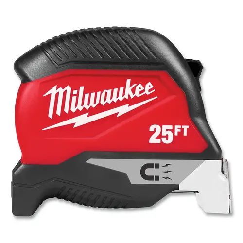 Magnetic Tape Measure, Electricians Markings, 16 ft, SAE, Double-Sided Printing, Steel Blade, Red/Black Magnetic Tape Measure, Electricians Markings, 16 ft, SAE, Double-Sided Printing, Steel Blade, Red/Black