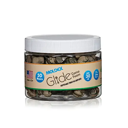 Earplug Canister, Glide  Camo Multi-Curved Stem Twist-In, Foam, Brown/Green/Tan with Swirls/Streaks, Disposable - 2 per pack x50 packs