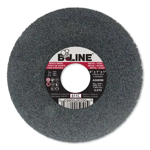 Straight Resinoid Wheel, 6 in dia, 1 in Thick, 1 in Arbor, Course Grit, T1 Black - pack of 12