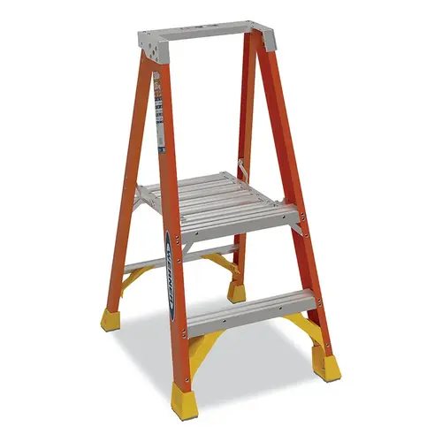 Platform Ladder, IA, P6202, 2 ft L, 23.4 in W, 8 ft Reach, 300 lb Load Capacity Orange Platform Ladder, IA, P6202, 2 ft L, 23.4 in W, 8 ft Reach, 300 lb Load Capacity Orange