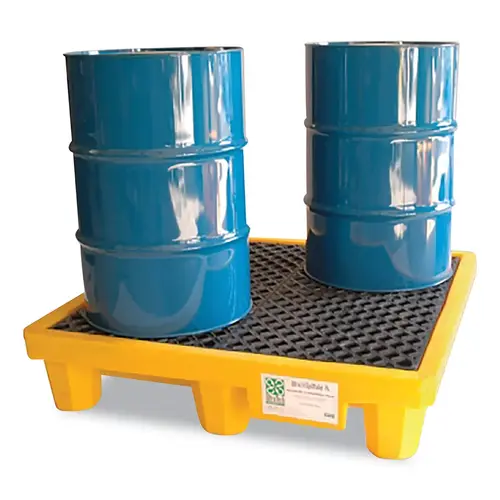 Spill Pallet, P4, 53 in W x 53 in L, 66 gal Capacity Vol., Yellow Spill Pallet, P4, 53 in W x 53 in L, 66 gal Capacity Vol., Yellow
