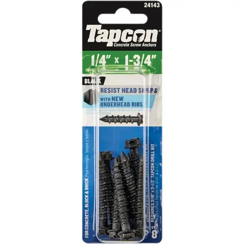 1/4 In. x 1-3/4 In. Black Hex Washer Head Concrete Screw Anchors (8 Ct.) 1/4 In. x 1-3/4 In. Black Hex Washer Head Concrete Screw Anchors (8 Ct.)