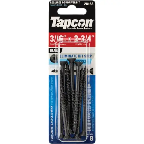 3/16 In. x 2-3/4 In. Black Star Head Concrete Screw Anchors (8 Ct.) 3/16 In. x 2-3/4 In. Black Star Head Concrete Screw Anchors (8 Ct.)
