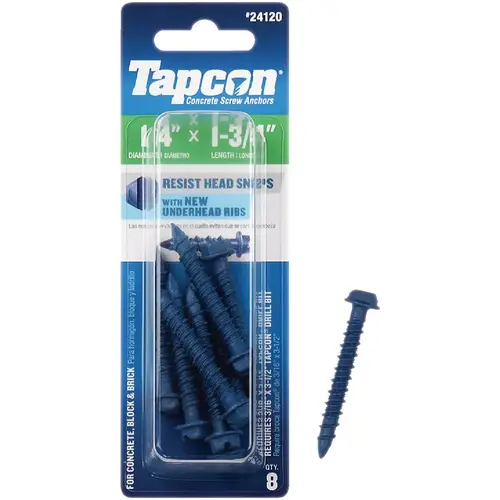 1/4 In. x 1-3/4 In. Hex Washer Head Concrete Screw Anchors (8 Ct.) Blue Climaseal 1/4 In. x 1-3/4 In. Hex Washer Head Concrete Screw Anchors (8 Ct.) Blue Climaseal
