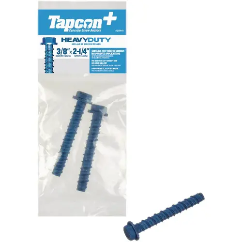 + 3/8 In. x 2-1/4 In. Hex Washer Head Heavy Duty Concrete Screw Anchors (2 Ct.) Blue Climaseal