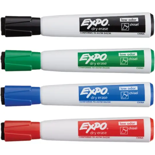 Assorted Color Chisel Tip Magnetic Dry Erase Markers with Eraser (4-Pack)