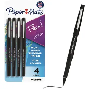 PAPERMATE 8434452PP Paper Mate Flair Black Medium Point Felt Tip Pen (4-Pack)