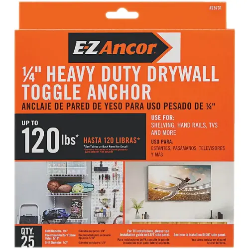 3/16 In. Heavy Duty Pull Toggle Drywall Anchor (25-Pack)