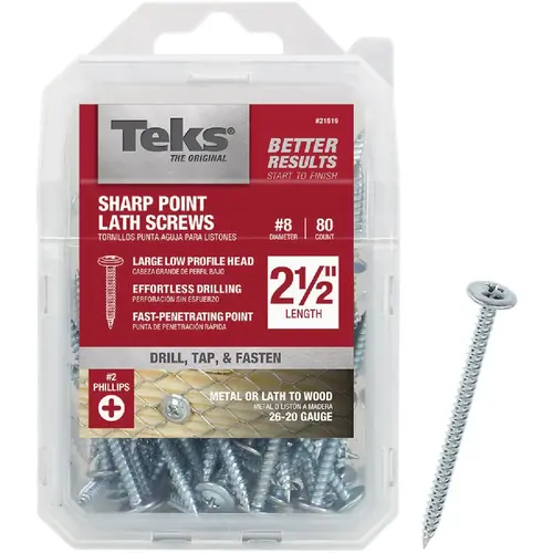 #8 x 2-1/2 In. Modified Truss Head Sharp Point Lath Screw (80 Ct.) #8 x 2-1/2 In. Modified Truss Head Sharp Point Lath Screw (80 Ct.)