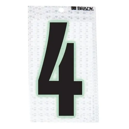 Glow-In-The-Dark/Ultra Reflective Numbers, 3.5 in x 2.5 in, "4", Black/Silver Glow-In-The-Dark/Ultra Reflective Numbers, 3.5 in x 2.5 in, "4", Black/Silver