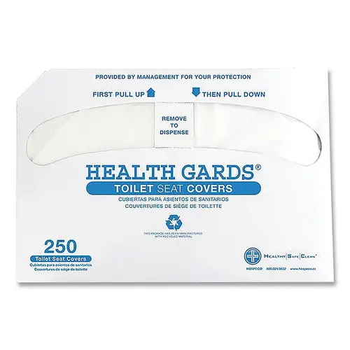Health Gards  Toilet Seat Cover, 15.3 in L, Paper, Half Fold, White