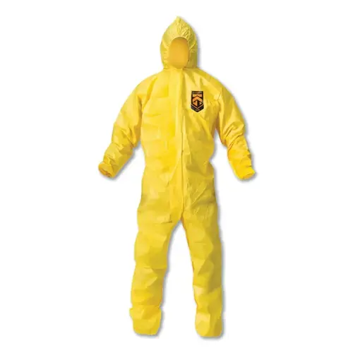 KLEENGUARD A70 Chemical Splash Protection Coveralls, Yellow, L, Hood - pack of 12 KLEENGUARD A70 Chemical Splash Protection Coveralls, Yellow, L, Hood - pack of 12