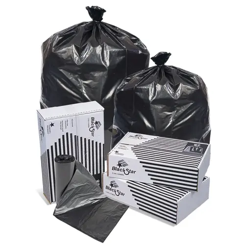 Black Star Can Liner, 40 to 45 gal, 0.7 mil, 40 in W x 46 in H, Black