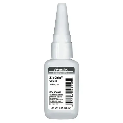 ZipGrip GPE 30 Cyanoacrylate Adhesive, 1 oz, Bottle, Clear ZipGrip GPE 30 Cyanoacrylate Adhesive, 1 oz, Bottle, Clear