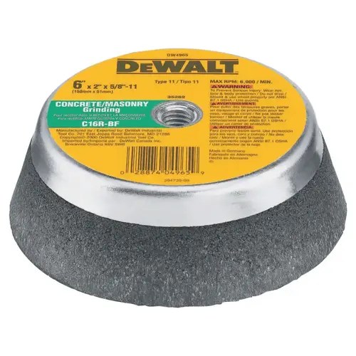 Type 11 Cub Wheels, 6 in, C16R Grit, 6000 RPM, Aluminum Oxide/Silicon Carbide Grain - pack of 10 Type 11 Cub Wheels, 6 in, C16R Grit, 6000 RPM, Aluminum Oxide/Silicon Carbide Grain - pack of 10