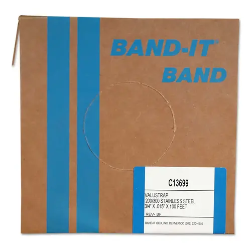 Valustrap Strappings, 3/4 in x 100 ft, 0.015 in Thick, Stainless Steel Valustrap Strappings, 3/4 in x 100 ft, 0.015 in Thick, Stainless Steel