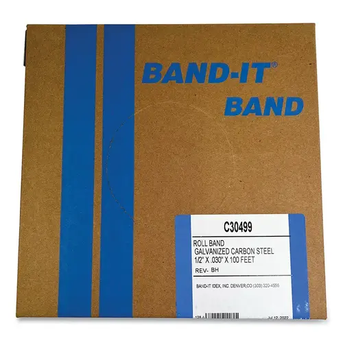 Bands, 1/2 in, 100 ft, 0.03 in, Galvanized Carbon Steel Bands, 1/2 in, 100 ft, 0.03 in, Galvanized Carbon Steel