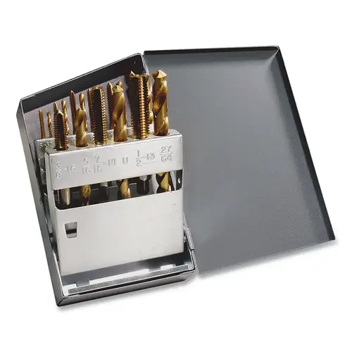 HT18T Jobber Drill and Plug Hand Tap Set, 18-Pc, TiN Finish HT18T Jobber Drill and Plug Hand Tap Set, 18-Pc, TiN Finish