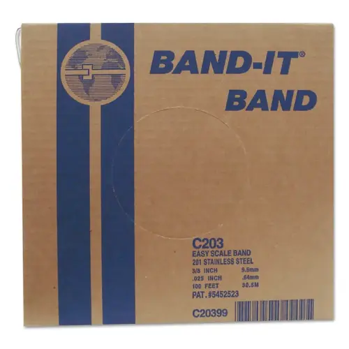 Stainless Steel Bands, 3/8 in x 100 ft, 0.025 in Thick, Stainless Steel Stainless Steel Bands, 3/8 in x 100 ft, 0.025 in Thick, Stainless Steel
