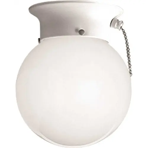 Progress Lighting White One-Light Flush Fixture With Pull Chain 6 X 7.25 Progress Lighting White One-Light Flush Fixture With Pull Chain 6 X 7.25