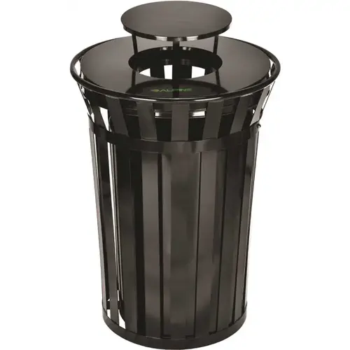 Alpine Industries Outdoor Metal Trash Can With Rain Bonnet, 38 Gallon, Black Alpine Industries Outdoor Metal Trash Can With Rain Bonnet, 38 Gallon, Black