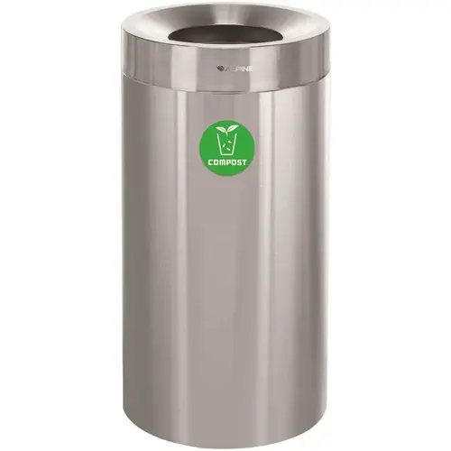 Alpine Industries 27 Gallon Stainless Steel Open Top Compost Bin Trash Can