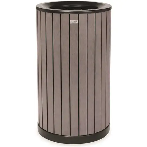 Alpine Industries 32-Gal OD Steel Trash Receptacle Slatted Wood Style Plastic Gy Alpine Industries 32-Gal OD Steel Trash Receptacle Slatted Wood Style Plastic Gy