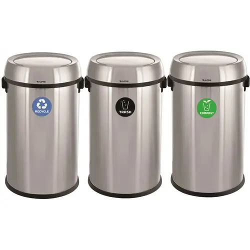 Alpine Industries 51 Gallon Stainless Recycle/trash/compost Recycle Package Of 3