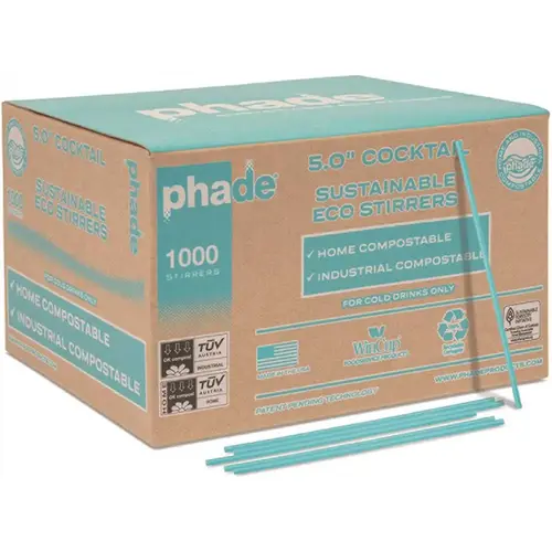 [In]Place Wincup Phade 5 Inch Stirrer Straw Teal, Paper Unwrapped, Case Of 1000