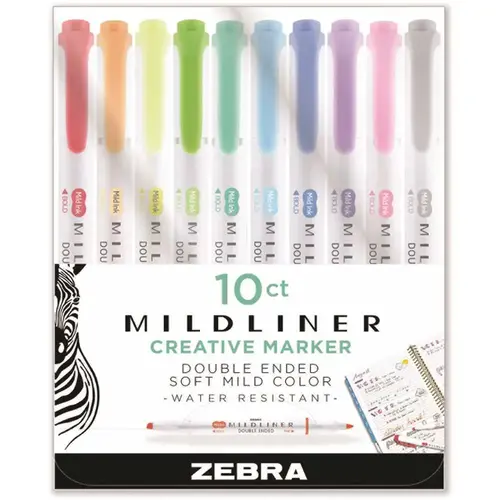 Zebra Double Ended Hl Asst Ink/barl Colrs Bld-Chisl/fine-bult Tps Package Of 10