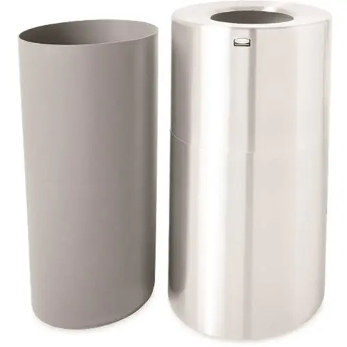 Rubbermaid Commercial 55 Gal Slvr Alumnum Rnd 2-Pce Opn Tp Wste Can W/rigd Liner Rubbermaid Commercial 55 Gal Slvr Alumnum Rnd 2-Pce Opn Tp Wste Can W/rigd Liner